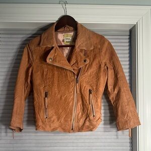 Fossil leather moto jacket light brown
